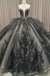 Black Quinceanera Dress Off The Shoulder Ball Gown Sweet 16 Dress